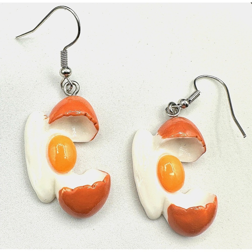 Orange & White Fried Egg Dangle Earrings - Women Jewelry Earrings
